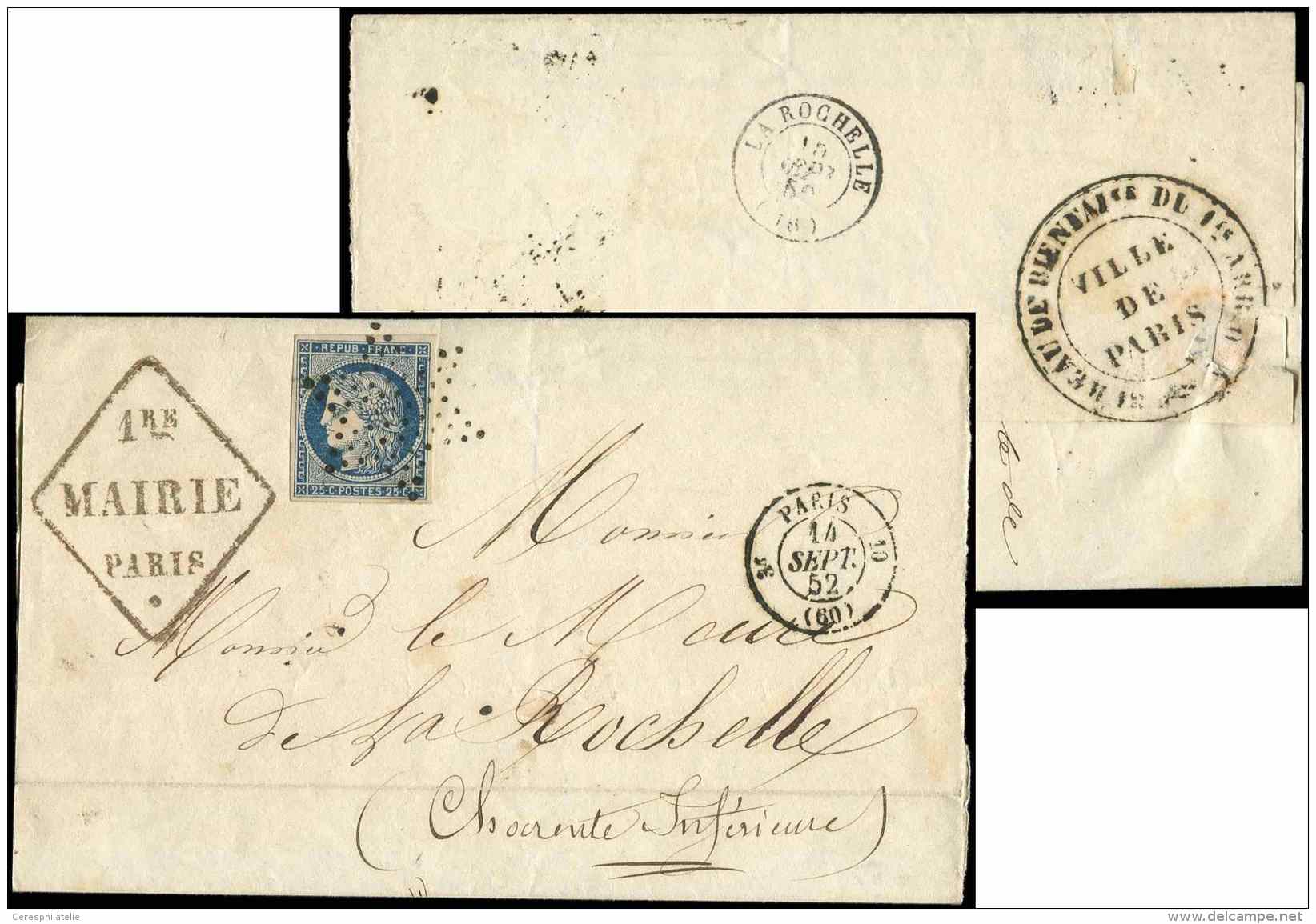 4a   25c. Bleu Foncé, Obl. Etoile S. LSC, Càd 3e PARIS 10 14/9/52 Et Cachet En Losange 1re/MAIRIE/PARIS, R - Autres & Non Classés