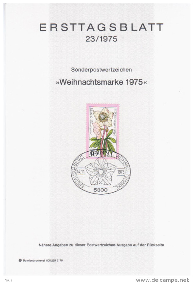 Germany Deutschland 1975-23 Weihnachtsmarke Flower Flowers Flora Blume Blumen, Christmas, Weihnachten, Canceled In Bonn - 1974-1980