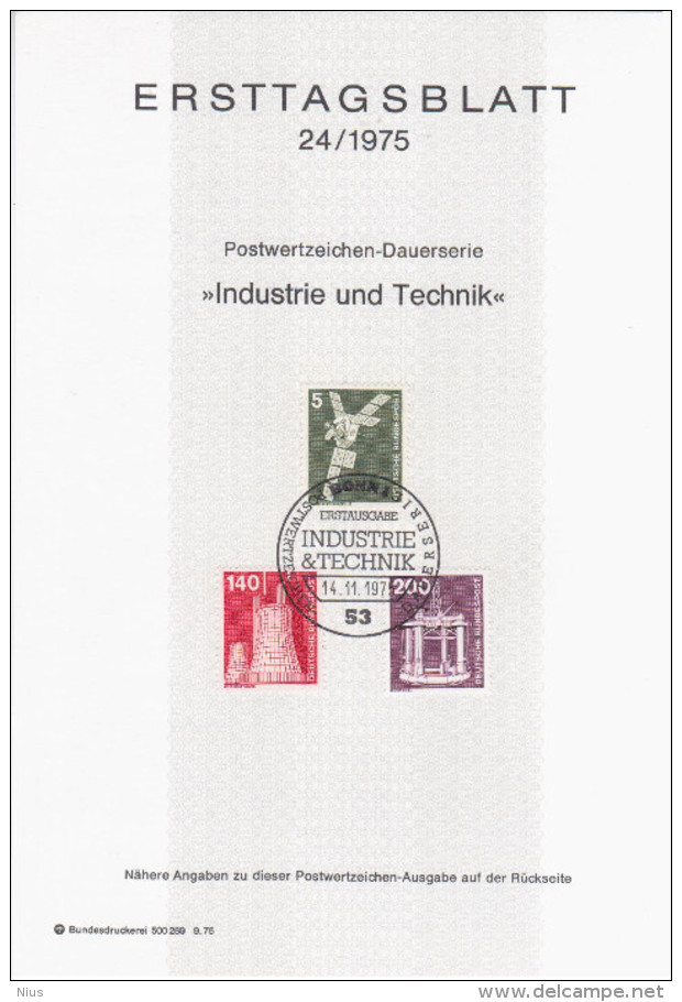 Germany Deutschland 1975-24 ETB ERSTTAGSBLATT "Industrie Und Technik" Satellite, First Day Sheet, Bonn - 1974-1980