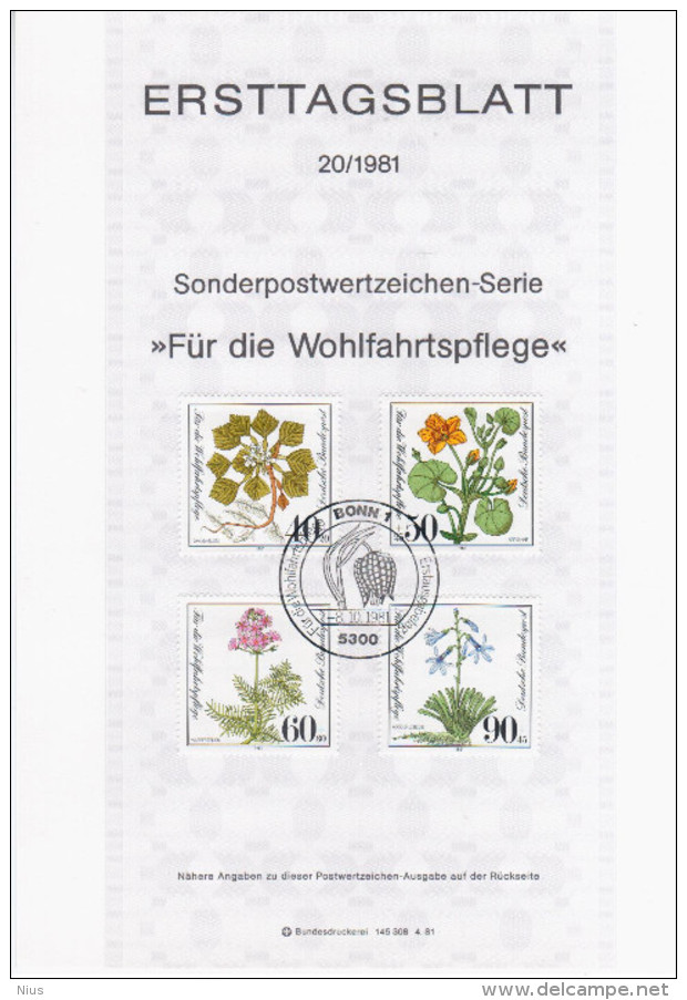 Germany Deutschland 1981-20 ETB ERSTTAGSBLATT "Fur Die Wohlfahrtspflege" Flower Flowers Flora, First Day Sheet, Bonn - 1981-1990