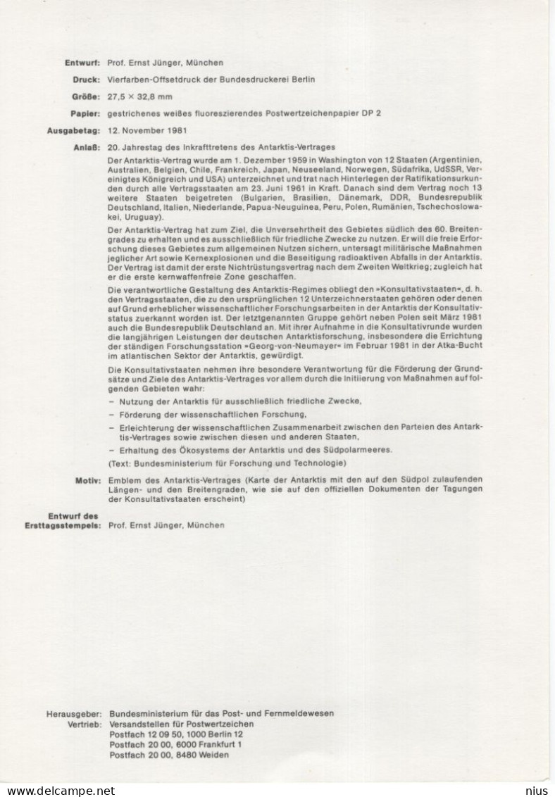 Germany Deutschland 1981-26 ETB Antarktis-Vertrag, Antarctic Treaty, First Day Sheet, Canceled In Bonn - 1981-1990