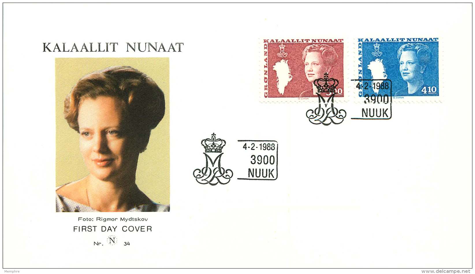 1989  Queen Margrethe And Map Of Greenland  3,00kr And 4,10kr Values - FDC