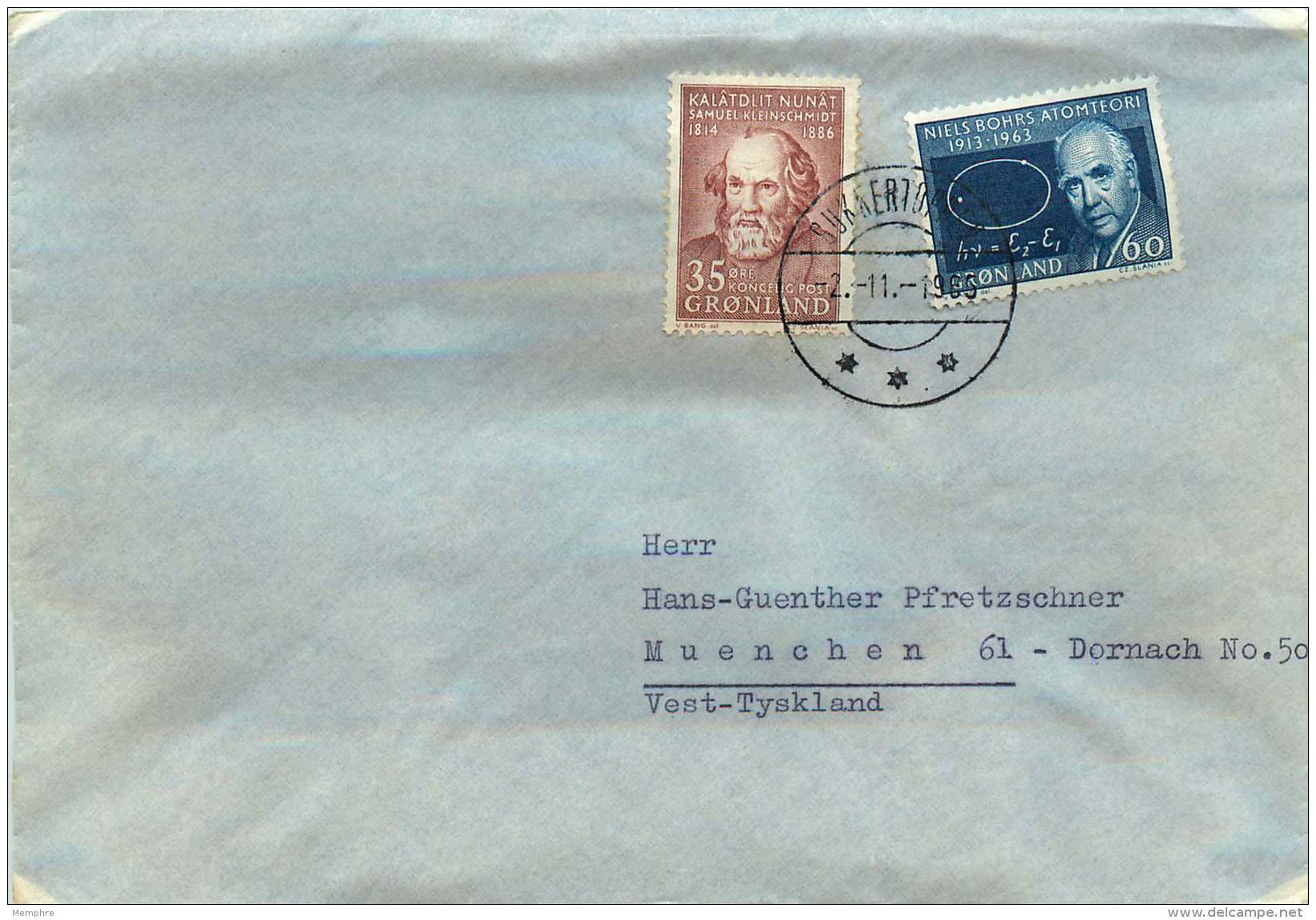 1965  Letter To Germany From Telestation Sukkertoppen  MiNr 63, 64 - Lettres & Documents