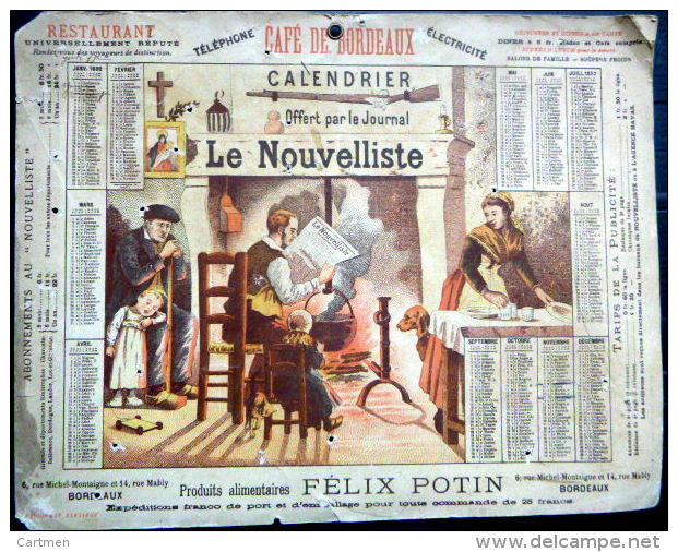 33 BORDEAUX 1892 CALENDRIER OFFERT PAR LE JOURNAL ANTIDREYFUSARD ET ANTISEMITE  LE  NOUVELLISTE - Grand Format : ...-1900