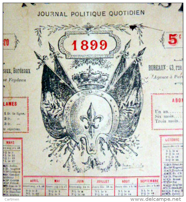 33 BORDEAUX 1899 CALENDRIER OFFERT PAR LE JOURNAL ANTIDREYFUSARD ET ANTISEMITE  LE  NOUVELLISTE - Groot Formaat: ...-1900