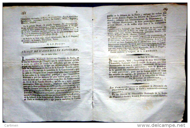 REVOLUTION FRANCAISE  ARRESTATION DE LOUIS XVI A VARENNES EN 1791 DECRET D'ENQUETE RECHERCHE DE COMPLICES - Décrets & Lois