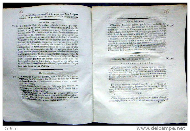 REVOLUTION FRANCAISE  ARRESTATION DE LOUIS XVI VARENNES  1791 PRISES DE MESURES DE SECURITE NATIONALE - Décrets & Lois