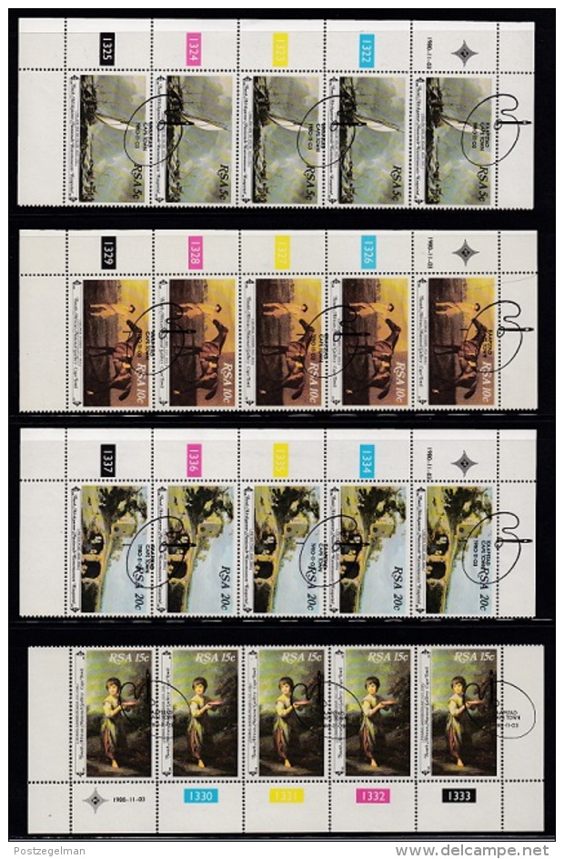 SOUTH AFRICA, 1980, Cancelled To Order Stamps, 4 Control Strip Of 5, National Art Gallery,  SA 485-488, - Used Stamps