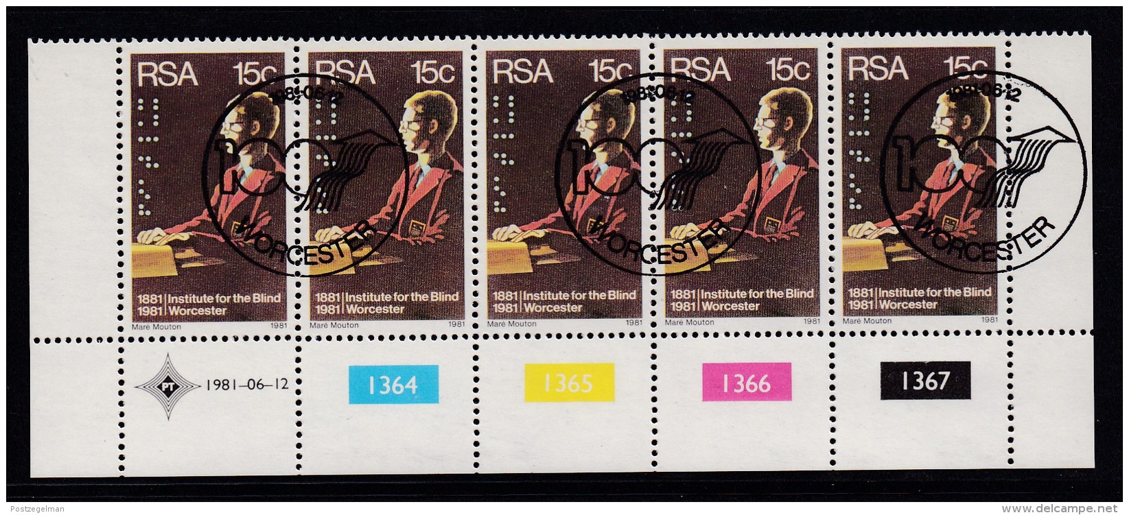 SOUTH AFRICA, 1981, Cancelled To Order Stamps, 1 Control Strip Of 5, Reading Braille,  SA 500 - Gebruikt