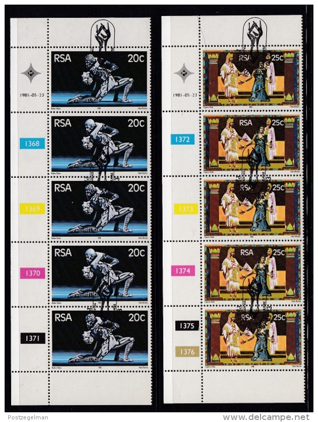 SOUTH AFRICA, 1981, Cancelled To Order Stamps, 2 Control Strip Of 5, State Theatre,  SA 494-495 - Gebraucht