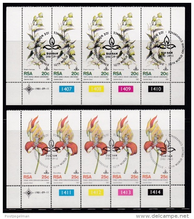 SOUTH AFRICA, 1981, Cancelled To Order Stamps, 4 Control Strip Of 5, World Orchid Conference,  SA 502-505 - Used Stamps