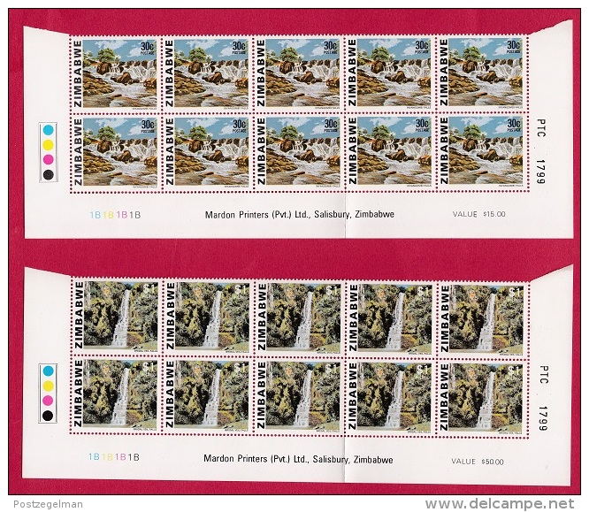 ZIMBABWE, 1980, Cancelled To Order Stamps, 4 Control Block Of 6, Definitives,  M 227-241 - Zimbabwe (1980-...)