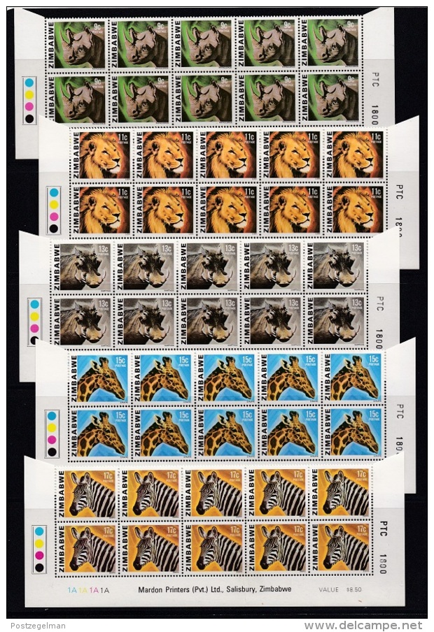 ZIMBABWE, 1980, Cancelled To Order Stamps, 4 Control Block Of 6, Definitives,  M 227-241 - Zimbabwe (1980-...)