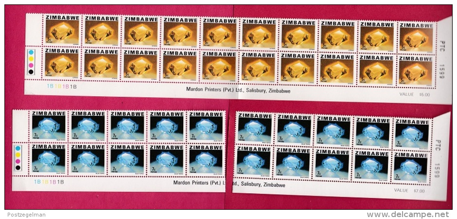 ZIMBABWE, 1980, Cancelled To Order Stamps, 5 Control Block Of 10, Definitives, Lower Values Only,  M 227=231 - Zimbabwe (1980-...)