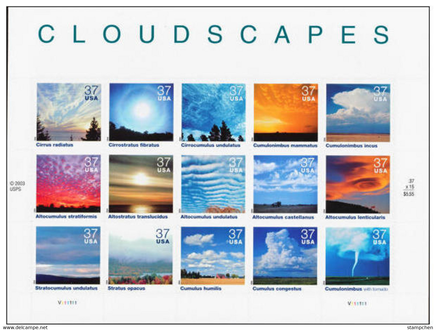 2004 USA Cloudscapes Stamps Sheet Sc#3878 Tornado Farm Climate Self Adhesive - Klimaat & Meteorologie