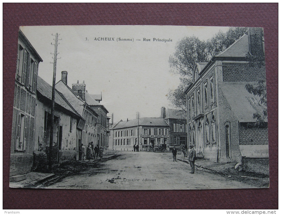 CPA 80 ACHEUX Rue Principale RARE PLAN ANIMEE Avec En Arrière Plan VOITURE Devant L' HOTEL DU GRAND CERF - Acheux En Amienois