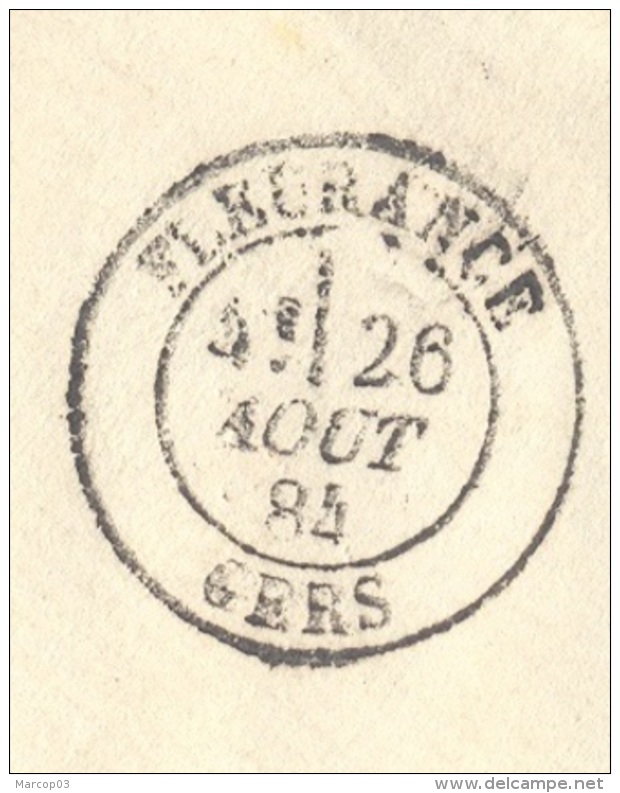 GERS 32 FLEURANCE Env ST  Tad 18 26/08/1884 Sur 40 C Sage  Recommandé TTB - 1877-1920: Période Semi Moderne