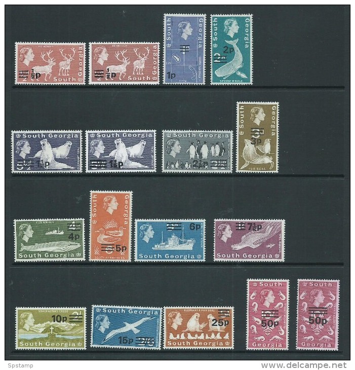 South Georgia 1971 QEII Definitives Decimal Surcharge Set 14 MLH + 3 Surcharge Varieties MNH - South Georgia