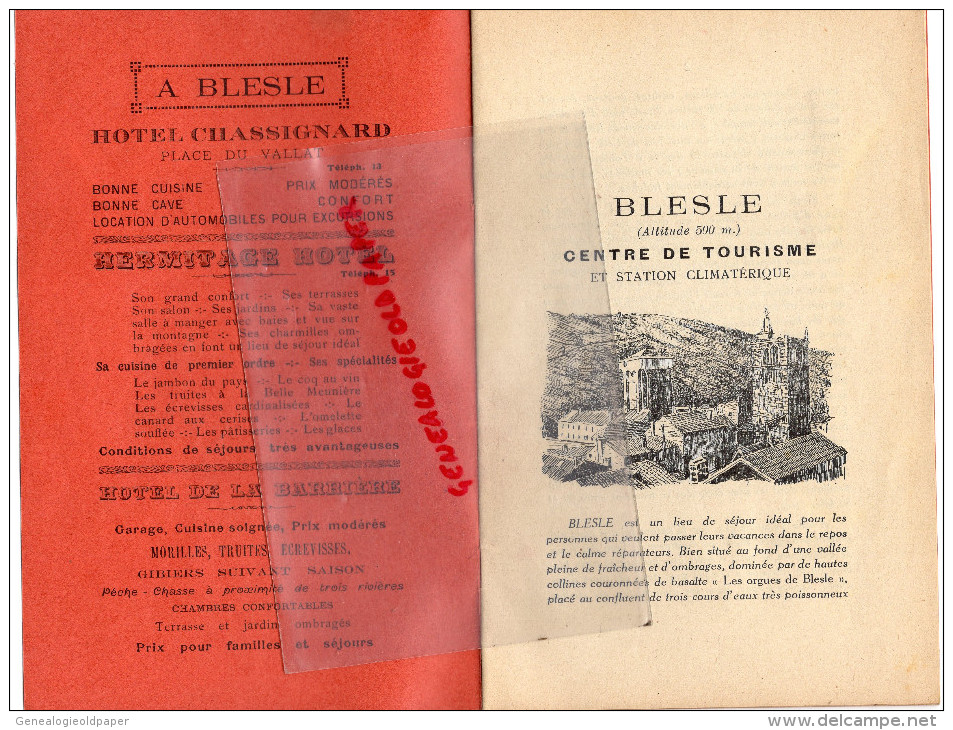 43 - BLESLE - GUIDE AU CONCOURS DU VILLAGE COQUET 1921- NOTICE HISTORIQUE ET ARCHEOLOGIQUE- HOTEL CHASSIGNARD-BARRIERE- - Dépliants Touristiques