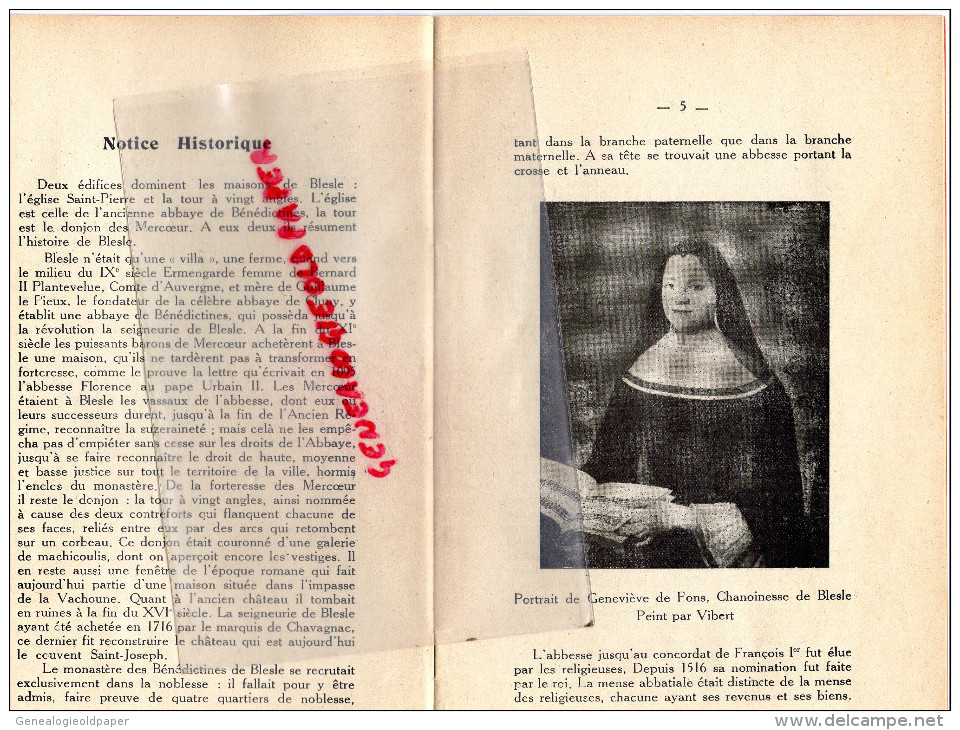 43 - BLESLE - GUIDE AU CONCOURS DU VILLAGE COQUET 1921- NOTICE HISTORIQUE ET ARCHEOLOGIQUE- HOTEL CHASSIGNARD-BARRIERE- - Dépliants Touristiques