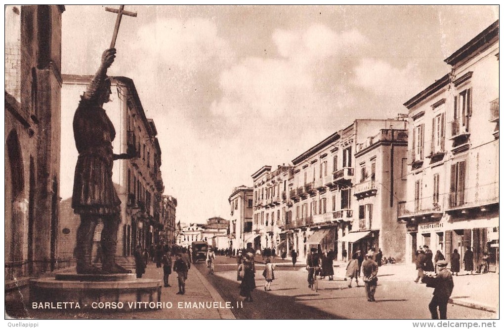 04545 "BARLETTA - CORSO VITTORIO EMANUELE II" ANIMATA, AUTO ANNI ´40.  CART  SPED 1946 - Barletta