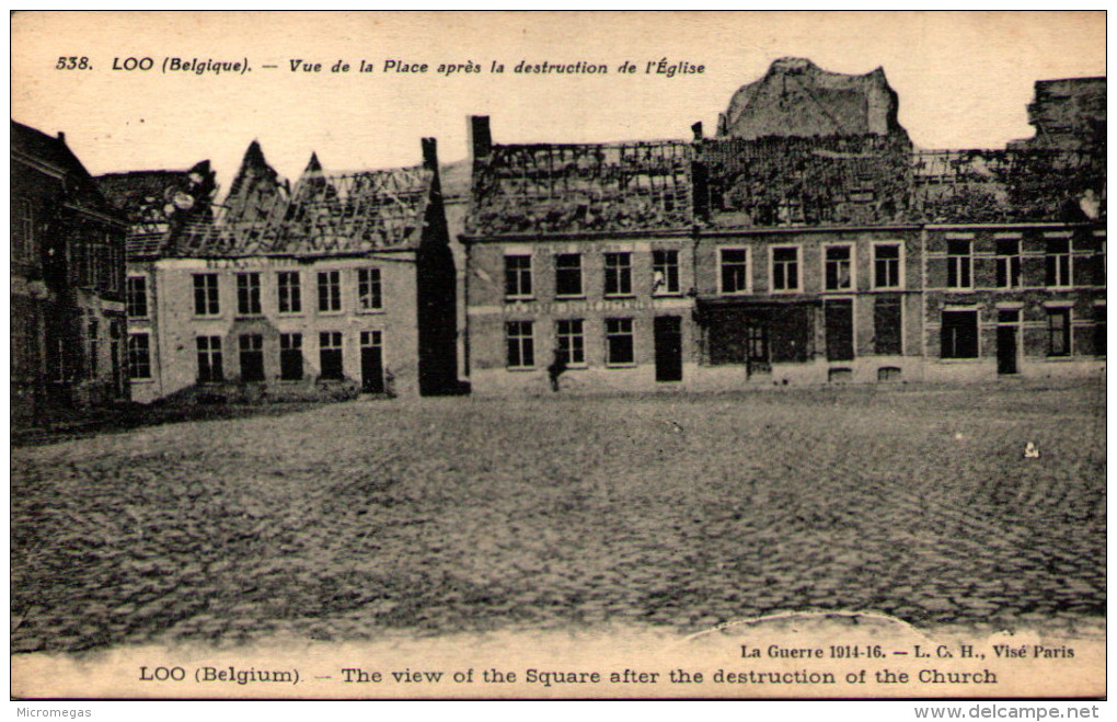 LOO - Vue De La Place Après La Destruction De L'Eglise - Lo-Reninge