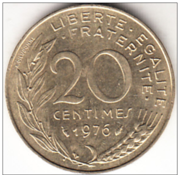 FRANCIA 1976   20 CENTIMES. TIPO GRABADOR LAGRIFFOUL    EBC  CN7008 - Andere & Zonder Classificatie