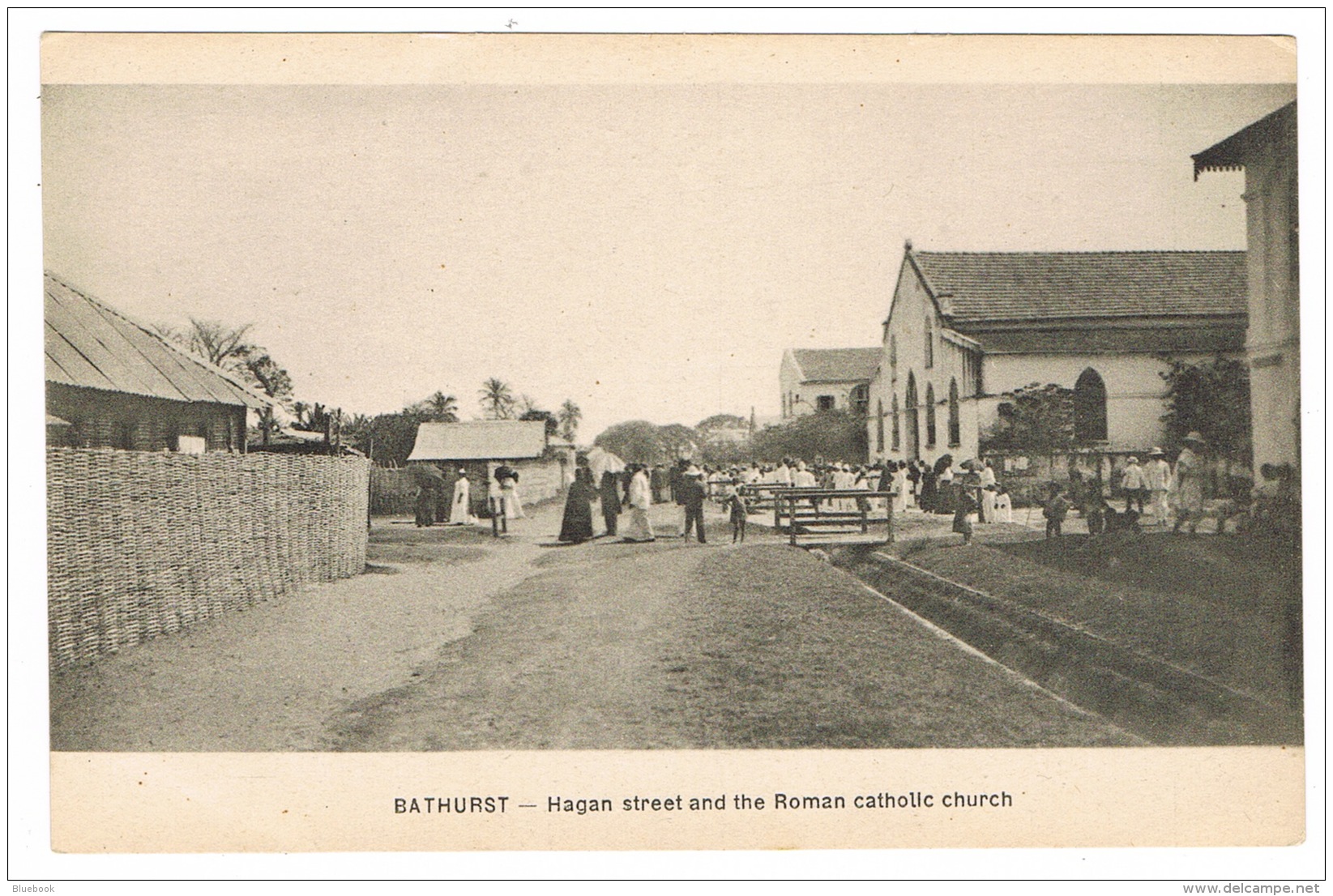 RB 1100 - Early Gambia Postcard - Hagan Street &amp; Roman Catholic Church - Bathurst Africa - Gambia