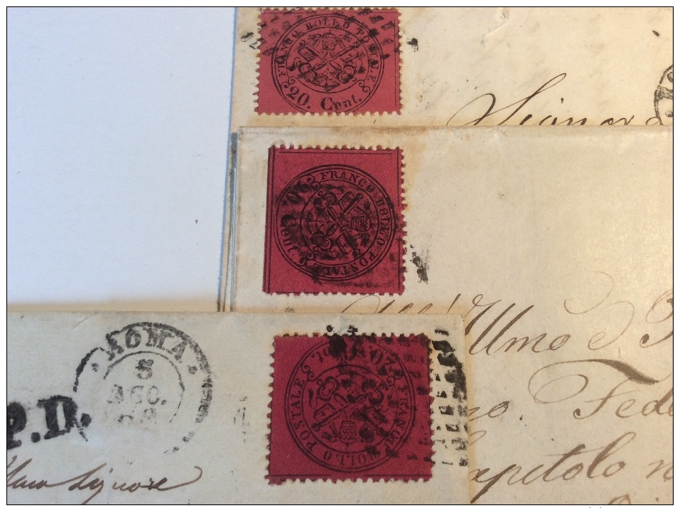 Stato Pontificio, Roman States 1868 3 Cover ROMA > Napoli, Ferrara, Firenze With 20c DIFF. SHADES, EX BURRUS (lettera - Kirchenstaaten