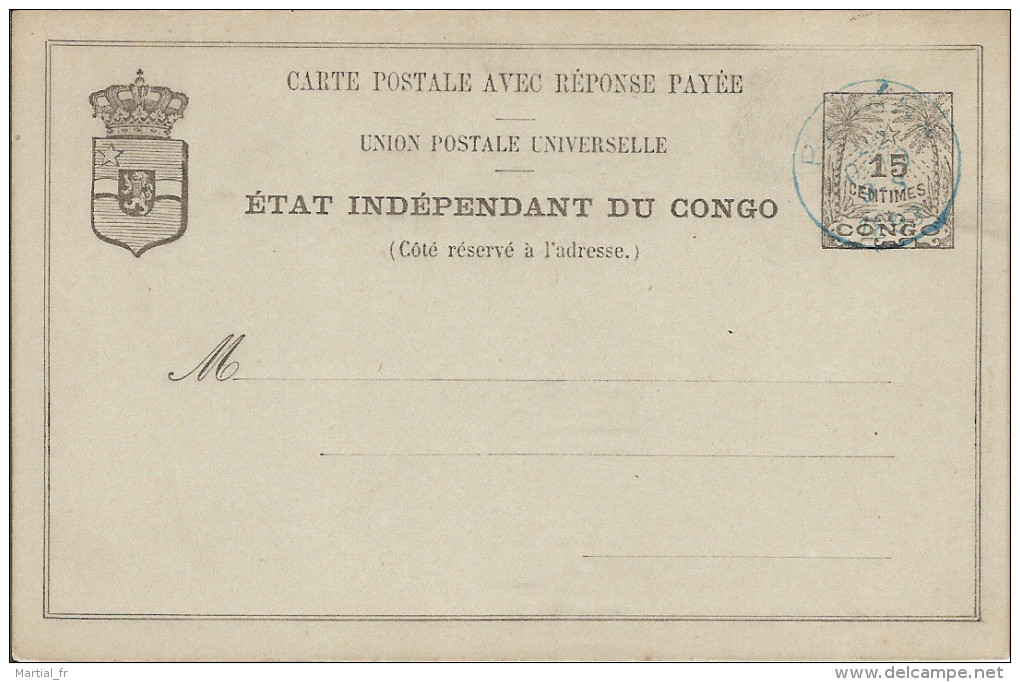 ETAT INDEPENDANT DU CONGO CARTE POSTALE + REPONSE PAYEE POSTKAART ENTIER POSTAL STATIONERY ETOILE STAR STERN PENTAGONE - 1884-1894