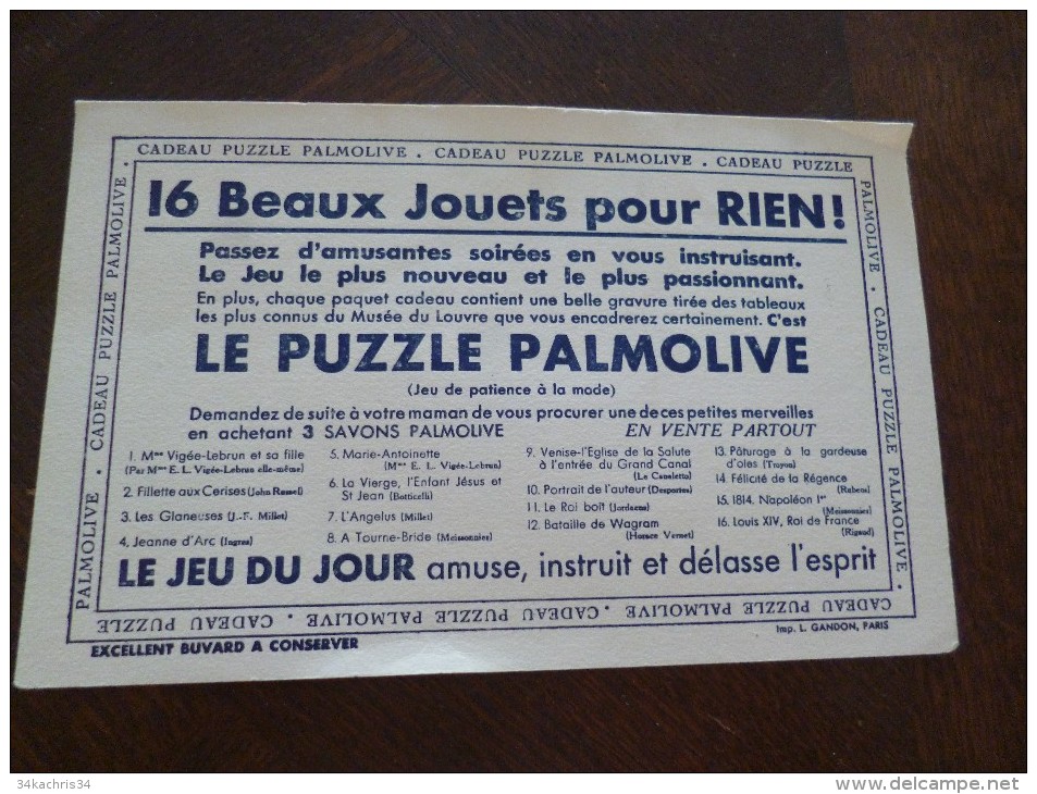 Buvard Publicitaire Illustré Cadeau Puzzle Palmolive Savon Jouet - J