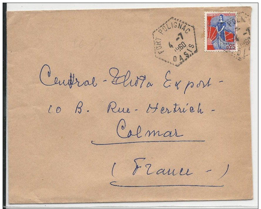 1960 - GUERRE D´ALGERIE - ENVELOPPE FM  De FORT POLIGNAC OASIS Pour COLMAR - Lettres & Documents