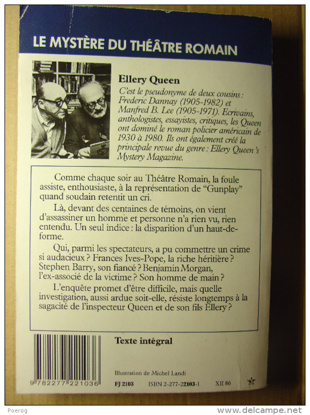 ELLERY QUEEN - LE MYSTERE DU THEATRE ROMAIN - J´AI LU POLICIER N°2103 - 1986 - J'ai Lu