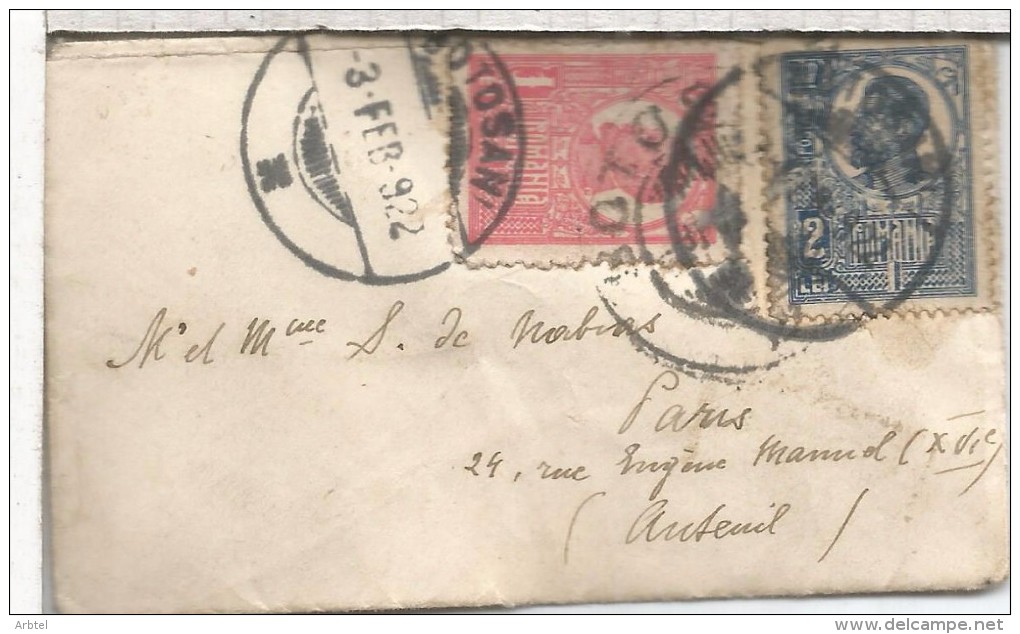 RUMANIA CC 1892 BOTOSANI A PARIS - Brieven En Documenten