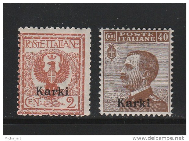 Italian Colonies 1912 Greece Aegean Islands Egeo Carchi Karki No 1 And 6 Lot MH / MNH (B353) - Egée (Carchi)