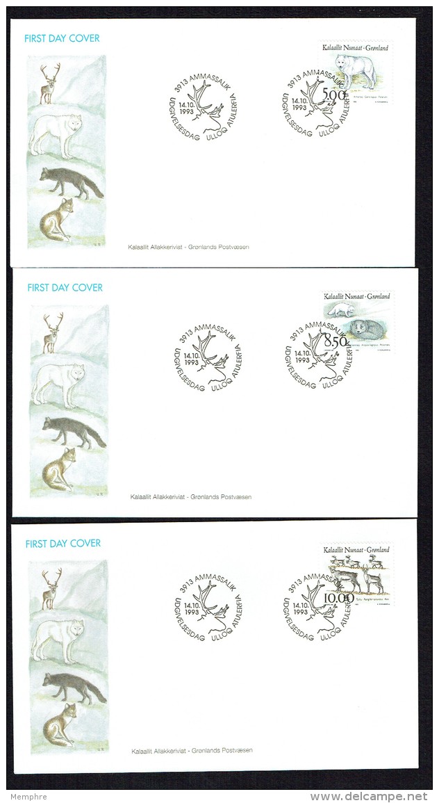 1993   Local Animals: Wolf, Lagopede, Reindeer  MiNr 239-241 - FDC