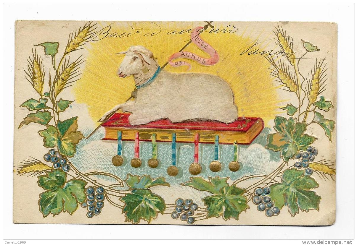 ECCE AGNUS  DEI A RILIEVO VIAGGIATA FBOLLO ASPORTATO FP 1904 - Ostern