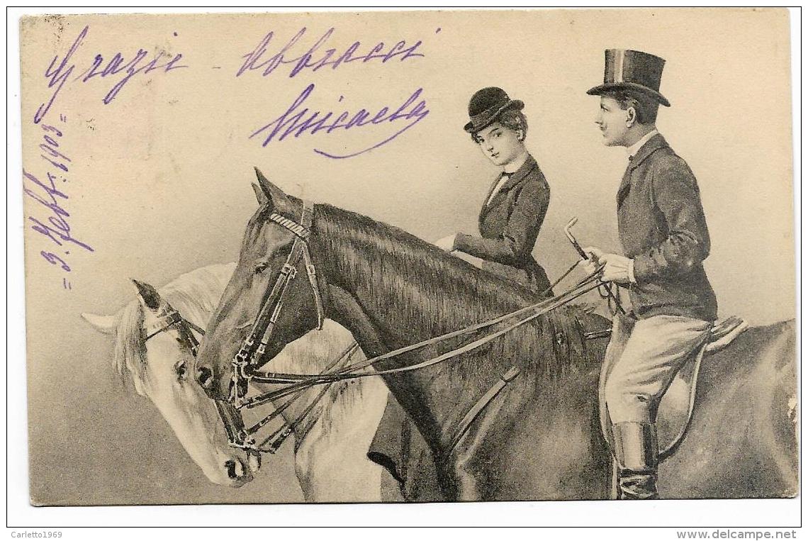 UOMO E DONNA A CAVALLO  VIAGGIATA  FP 1903 - Chevaux