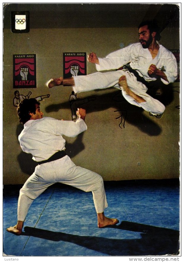 SERIE KARATE Nº5 YOKO TOBI GERI - STAMP 1977 PORTUGAL POSTMARK VILA NOVA DE MILFONTES (2 SCANS) - Martial