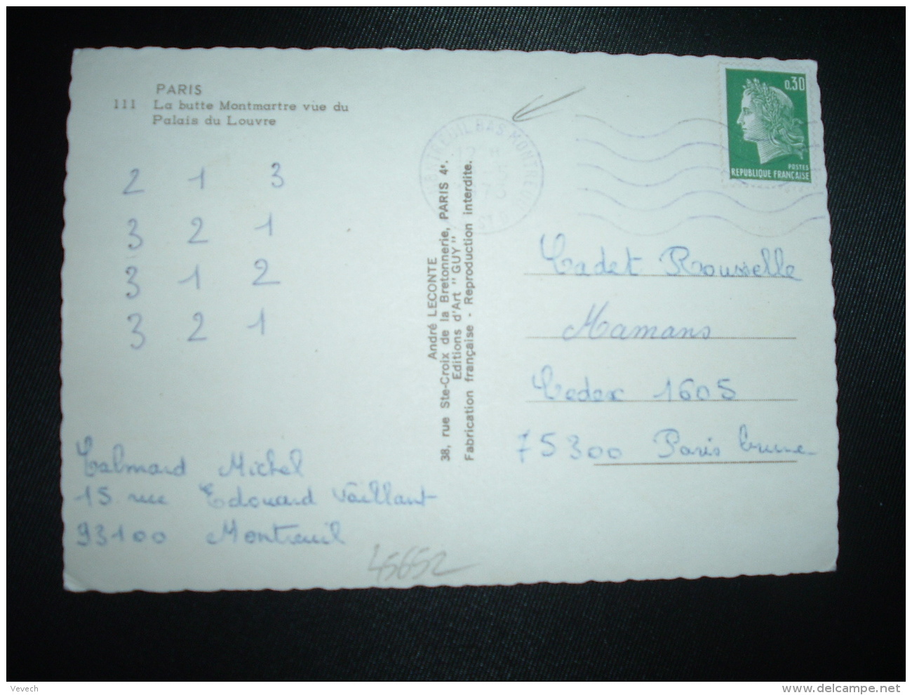 CP TP MARIANNE DE CHEFFER 0,30 OBL.MEC.19-5-1973 MONTREUIL BAS MONTREUIL (93) - 1967-1970 Marianne De Cheffer