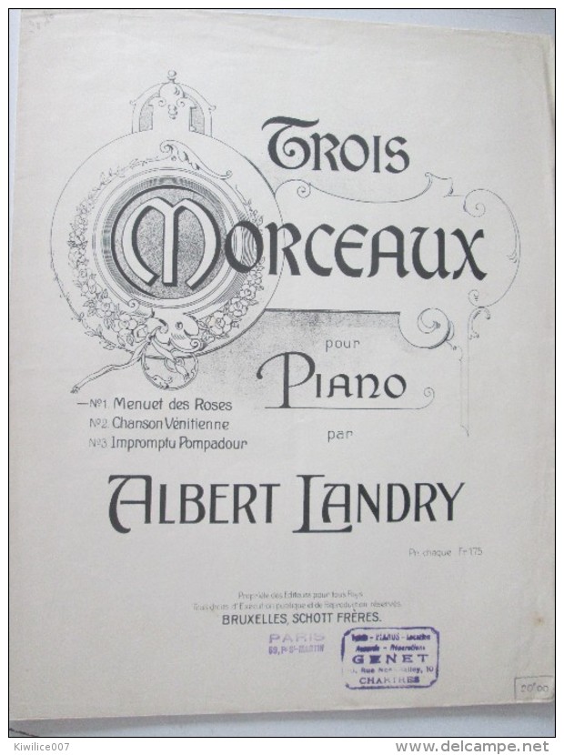 Trois Morceaux   Pour Piano  Albert Landry   Partition Enfants Marche Valse Polka Mazurka Romance - Autres & Non Classés