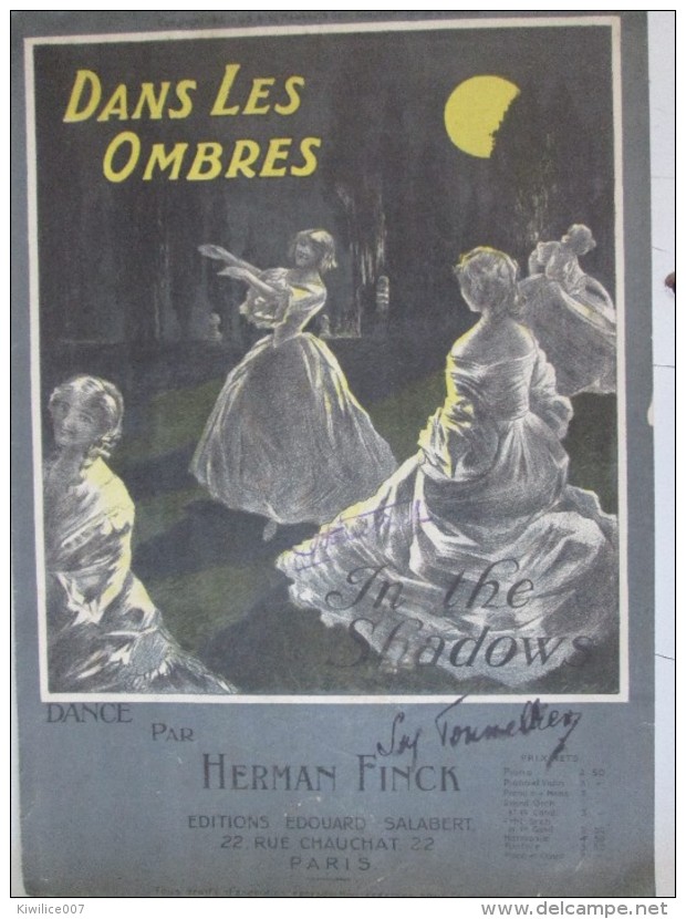 Dans Les Ombres   In The Shadow    Herman Finck  Partition    Valse Piano - Liederbücher