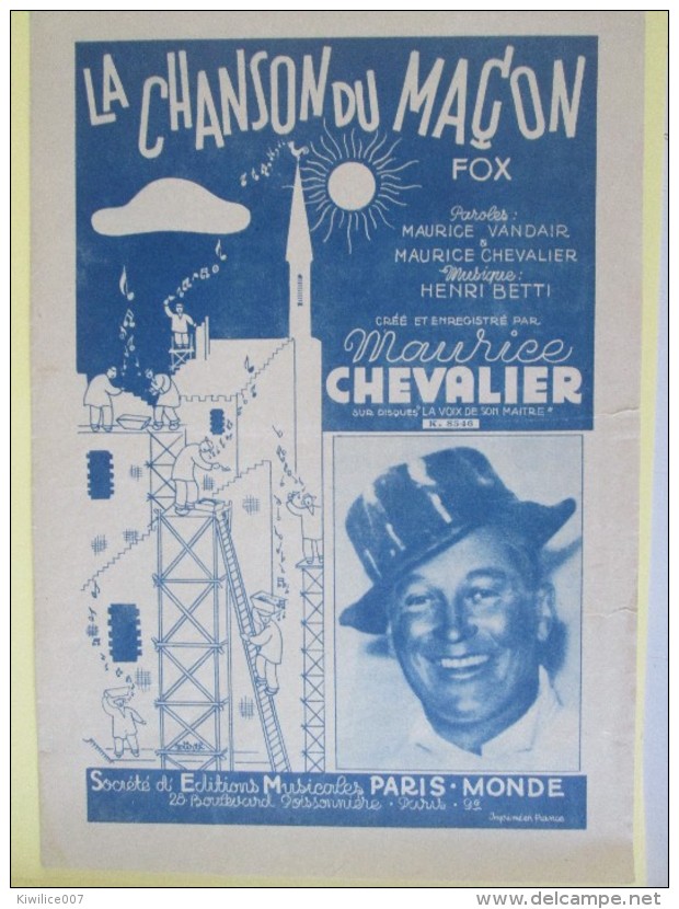 La Chanson Du Macon   Maurice Chevalier    Vandair    Henri Betti    Dessin De Wurth - Song Books