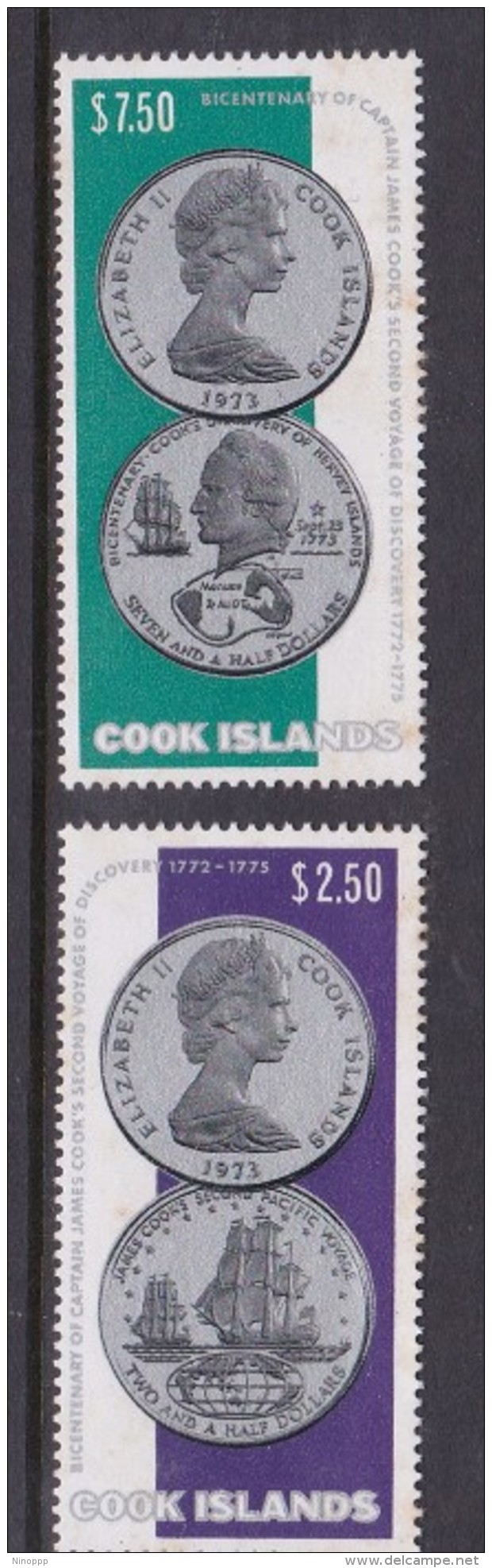 Cook Islands SG 492-93 1974 Bicentenary Of Capt Cook Second Voyage, Light Toned Spots, MNH - Cook