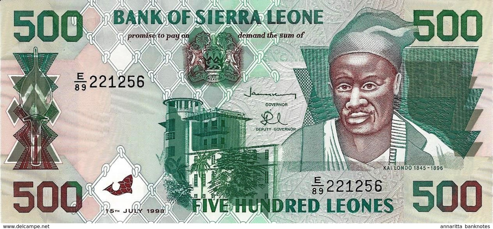 Sierra Leone (BSL) 500 Leones 1998 UNC Cat No. P-23b / SL117b - Sierra Leona