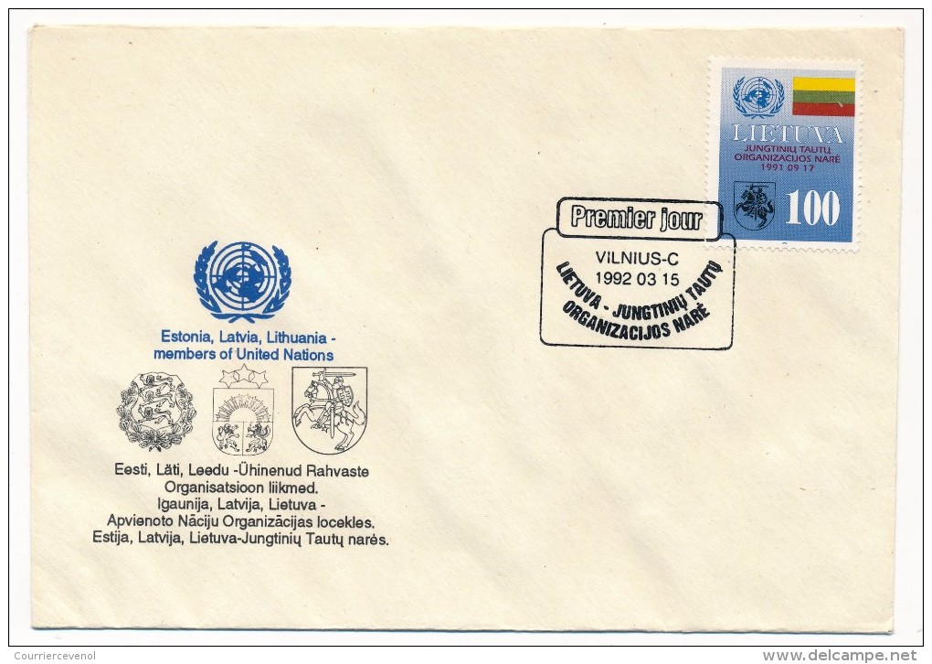 LITUANIE - Une Enveloppe - Admission De La Lituanie à L'ONU- 1992 - VN