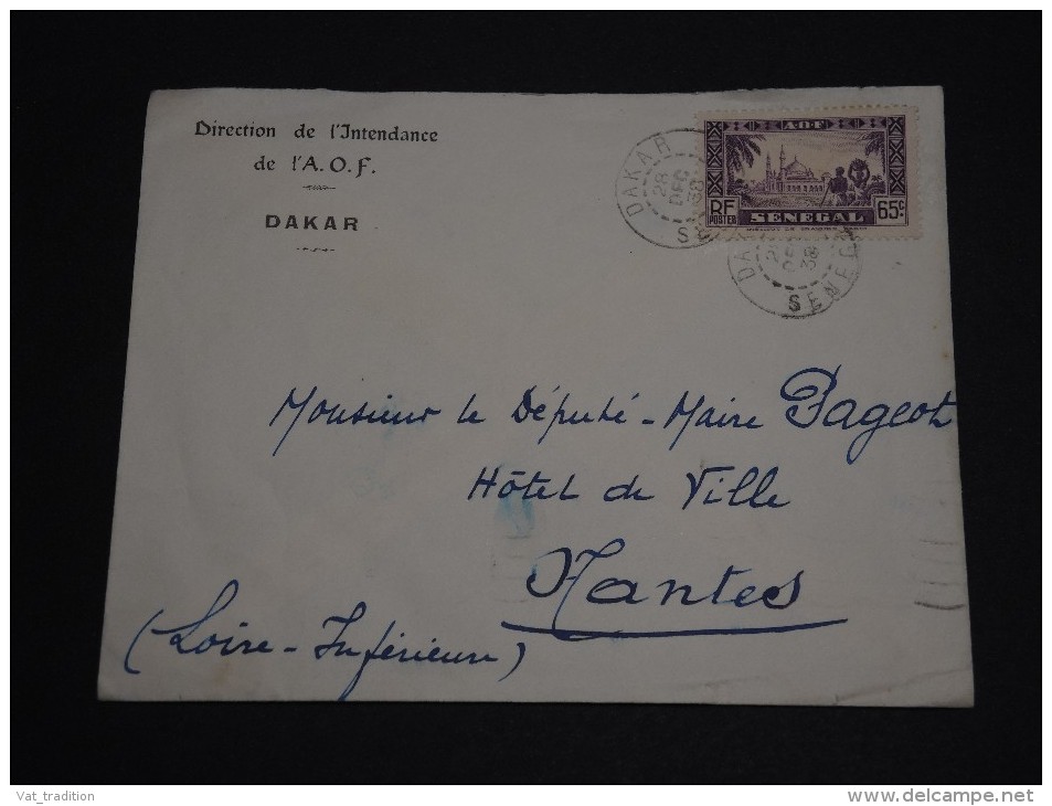 FRANCE / SÉNÉGAL - Enveloppe De La Direction De L 'intendance De L  '.A.O.F. De Dakar Pour Nantes En 1938 - A Voir- L202 - Lettres & Documents