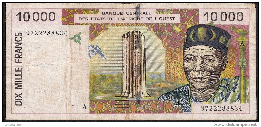 W.A.S. LETTER A = IVORY COST P114e 10000 10.000 FRANCS (19)97 1997 FINE Folds ,only 2 P.h. ! - Ivoorkust