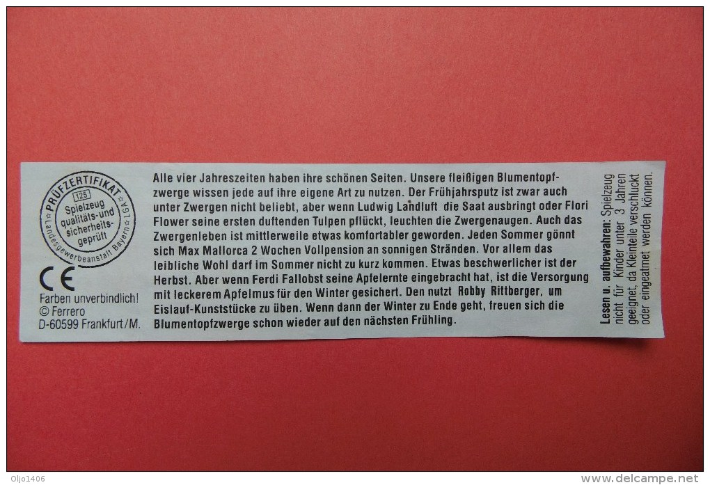 Beipackzettel - Die Originale Übersicht Zu: Blumentopf-Zwerge - (Ausgabe 1994 ?) - Maxi (Kinder-)