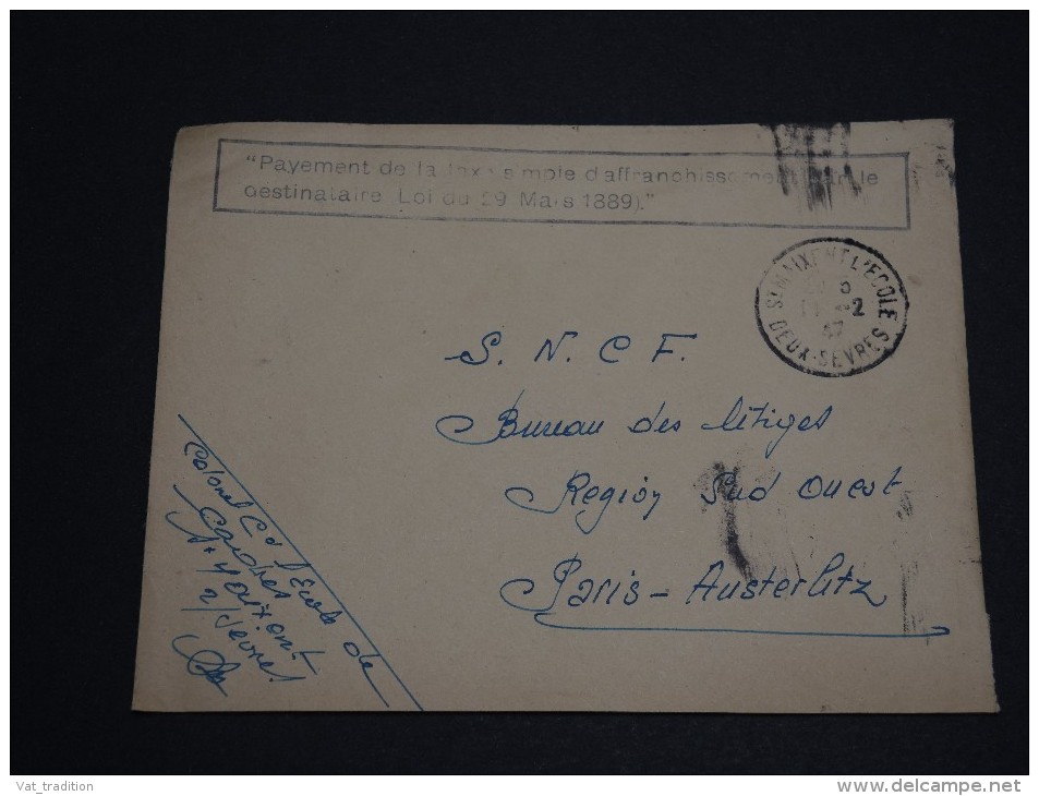 FRANCE - Enveloppe De St Maixent Avec Griffe De Paiement De La Taxe Par Le Destinataire 1947 - A Voir- L 221 - 1859-1959 Lettres & Documents